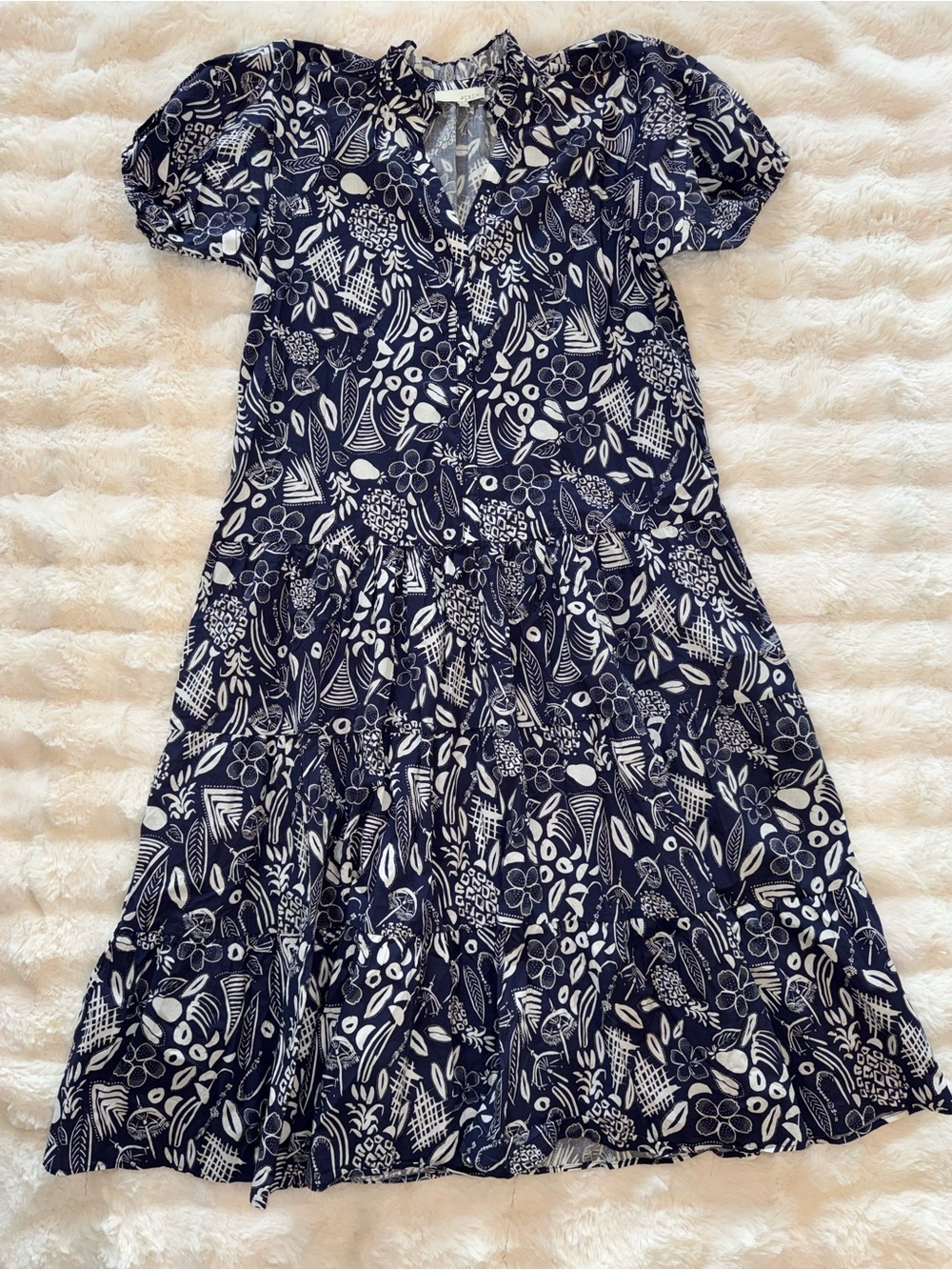Pinch Navy Blue Floral Tiered Midi Dress with Sash Size L